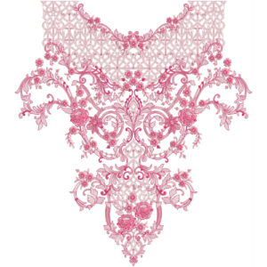 Elegant Pink Monochrome Lace Neckline Embroidery Design with Ornamental Floral Detailing