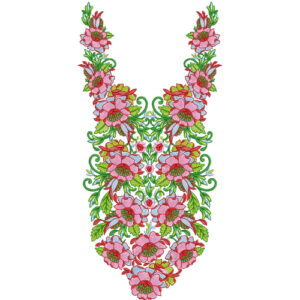 Elegant Symmetrical Floral Neckline Embroidery Design with Dense Blossom Arrangement