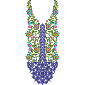 Colorful Ethnic Floral Neckline Embroidery Design with Ornamental Mandala and Vertical Panel