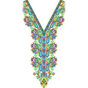 Vibrant Paisley Floral V-Neck Embroidery Design with Multicolor Ethnic Ornament Pattern