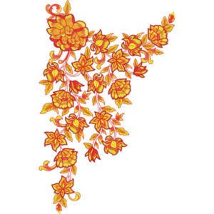 Bright Yellow Floral Neckline Embroidery Design with Flowing Vine and Decorative Blossom Pattern