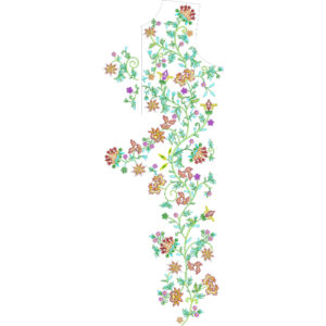 Delicate Multicolor Floral Vine Neckline Embroidery Design with Elegant Botanical Flow