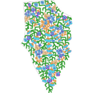 Modern Abstract Floral Neckline Embroidery Design with Geometric Green Vine Pattern