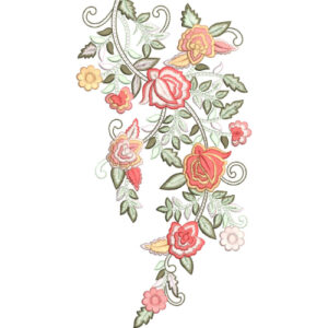 Elegant Vintage Floral Neckline Embroidery Design with Soft Rose and Leafy Vine Pattern