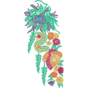 Artistic Mosaic Floral Neckline Embroidery Design with Abstract Leaf and Spiral Flower Pattern