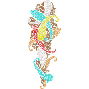 Artistic Mosaic Floral Neckline Embroidery Design with Abstract Leaf and Spiral Flower Pattern