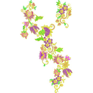 Decorative Multicolor Floral Vine Neckline Embroidery Design with Elegant Scroll Pattern