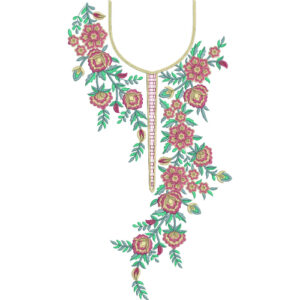 Elegant Floral Drop Neckline Embroidery Design with Delicate Blossom Vine Pattern
