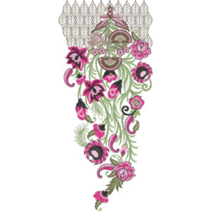 Artistic Paisley Floral Neckline Embroidery Design with Hanging Leaf Pattern and Cascading Vines