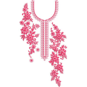 Elegant Pink Floral Neckline Embroidery Design with Side Cascading Flower Arrangement