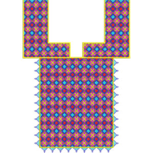Multicolor Geometric Neckline Embroidery Design with Dense Diamond Pattern Fill