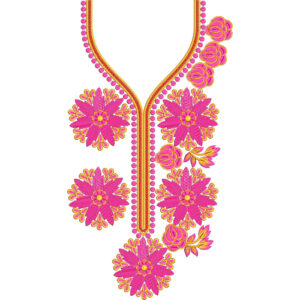 Vibrant Pink Floral Neckline Embroidery Design with Bold Decorative Borders
