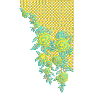 Elegant Corner Floral Embroidery Design with Yellow Lattice Background