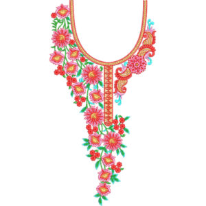 Vibrant Floral Neckline Embroidery Design with Ornamental Paisley Accent