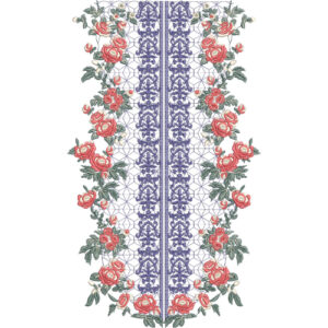 Elegant Rose and Geometric Panel Embroidery Design for Kurti & Dress Front