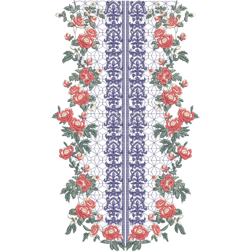 Elegant Rose and Geometric Panel Embroidery Design for Kurti & Dress Front