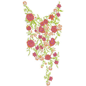 Elegant Rose Vine Neckline Embroidery Design with Floral Cascade Pattern