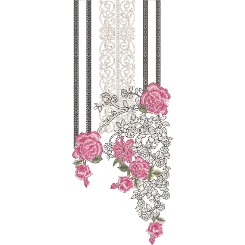 Elegant Rose Ornamental Panel Neckline Embroidery Design for Women Kurti