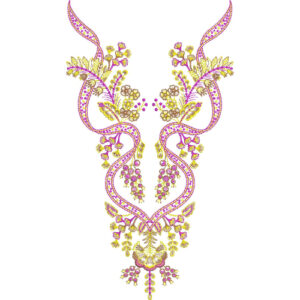 Elegant Symmetrical Floral Neckline Embroidery Design with Decorative Vine Pattern