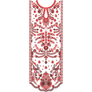 Royal Heavy Traditional Neckline Embroidery Design with Red Floral and Paisley Pattern