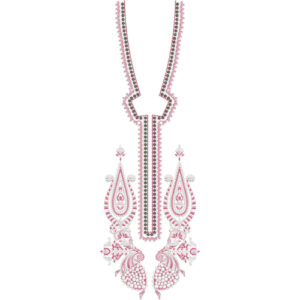 Elegant Long Keyhole Neckline Embroidery Design with Paisley Drop Motifs