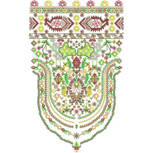 Traditional Multicolor Heavy Neckline Embroidery Design with Ethnic Geometric and Floral Pattern