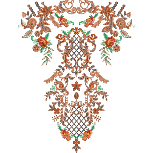 Royal Copper Floral Ornamental Neckline Embroidery Design for Luxury Kurti