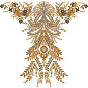 Royal Antique Gold Botanical Statement Neckline Embroidery Design