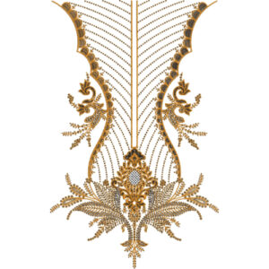 Luxury Antique Gold Baroque Neckline Embroidery Design with Ornamental Drop