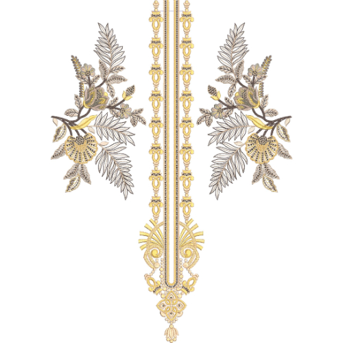 Elegant Gold Floral Neckline Embroidery Design for Luxury Women Dresses