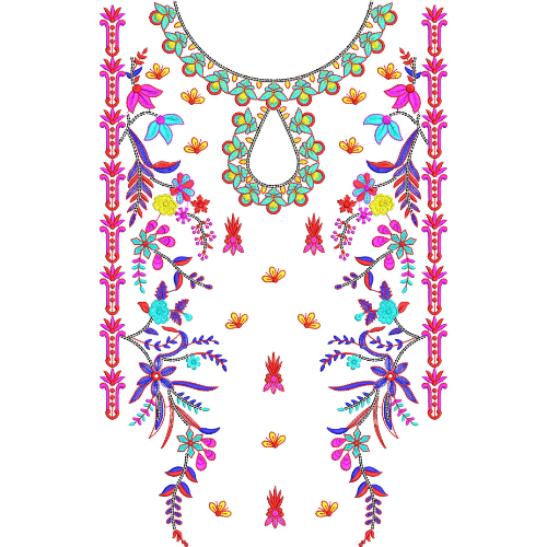 Colorful Traditional Floral Neckline Embroidery Design for Kurti and Ethnic Wear