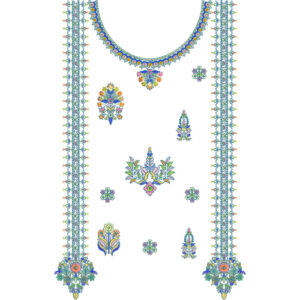 Elegant Multicolor Floral Neckline Embroidery Design with Traditional Side Borders