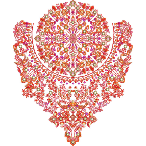 Royal Heavy Floral Neckline Embroidery Design with Intricate Mandala Pattern for Bridal Wear