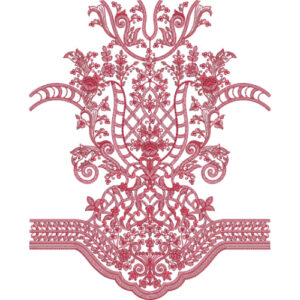 Elegant Monochrome Floral Neckline Embroidery Design with Ornamental Vintage Pattern