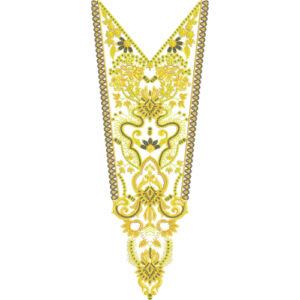 Luxury Golden V-Neck Embroidery Design with Royal Ornamental Floral Pattern