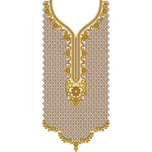 Premium Golden Geometric Neckline Embroidery Design with Traditional Floral Motif