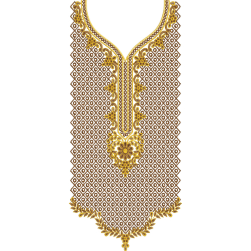 Premium Golden Geometric Neckline Embroidery Design with Traditional Floral Motif