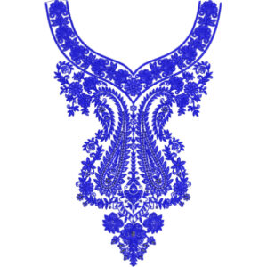 Royal Blue Paisley Floral Neckline Embroidery Design for Elegant Ethnic Wear
