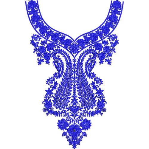 Royal Blue Paisley Floral Neckline Embroidery Design for Elegant Ethnic Wear