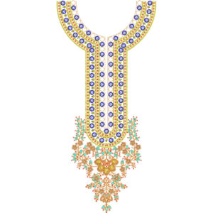 Traditional Multicolor Round Neckline Embroidery Design with Floral and Geometric Pattern