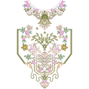 Elegant Pastel Floral Neckline Embroidery Design with Ornamental Front Panel