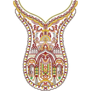 Royal Mughal Style Neckline Embroidery Design with Architectural and Ornamental Pattern