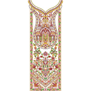 Traditional Geometric Floral Panel Embroidery Design with Decorative Ethnic Borders