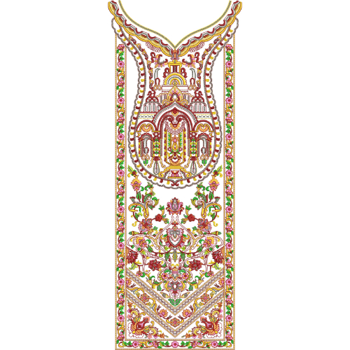 Traditional Geometric Floral Panel Embroidery Design with Decorative Ethnic Borders