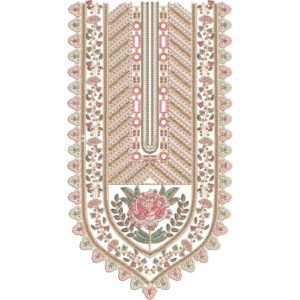 Elegant Pastel Floral Long Neckline Embroidery Design with Traditional Ethnic Borders