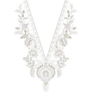 Elegant White V-Neck Floral Embroidery Design with Minimalistic Traditional Pattern
