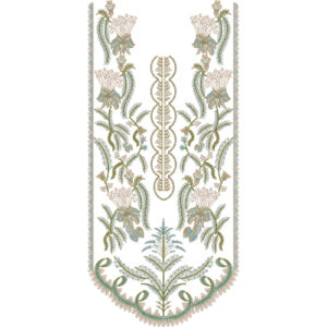 Elegant Pastel Floral Long Panel Neckline Embroidery Design with Traditional Ethnic Pattern