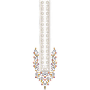 Minimal Elegant Long Neckline Embroidery Design with Floral Bottom Motif