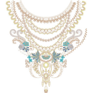 Elegant Multilayer Necklace Style Neckline Embroidery Design with Floral Ornament