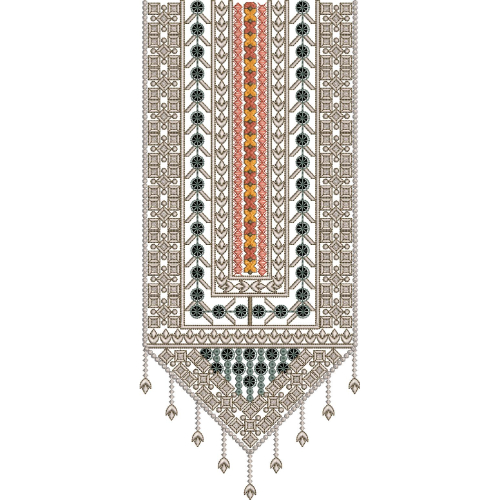 Traditional Geometric Long Panel Embroidery Design with Ethnic Tribal Pattern